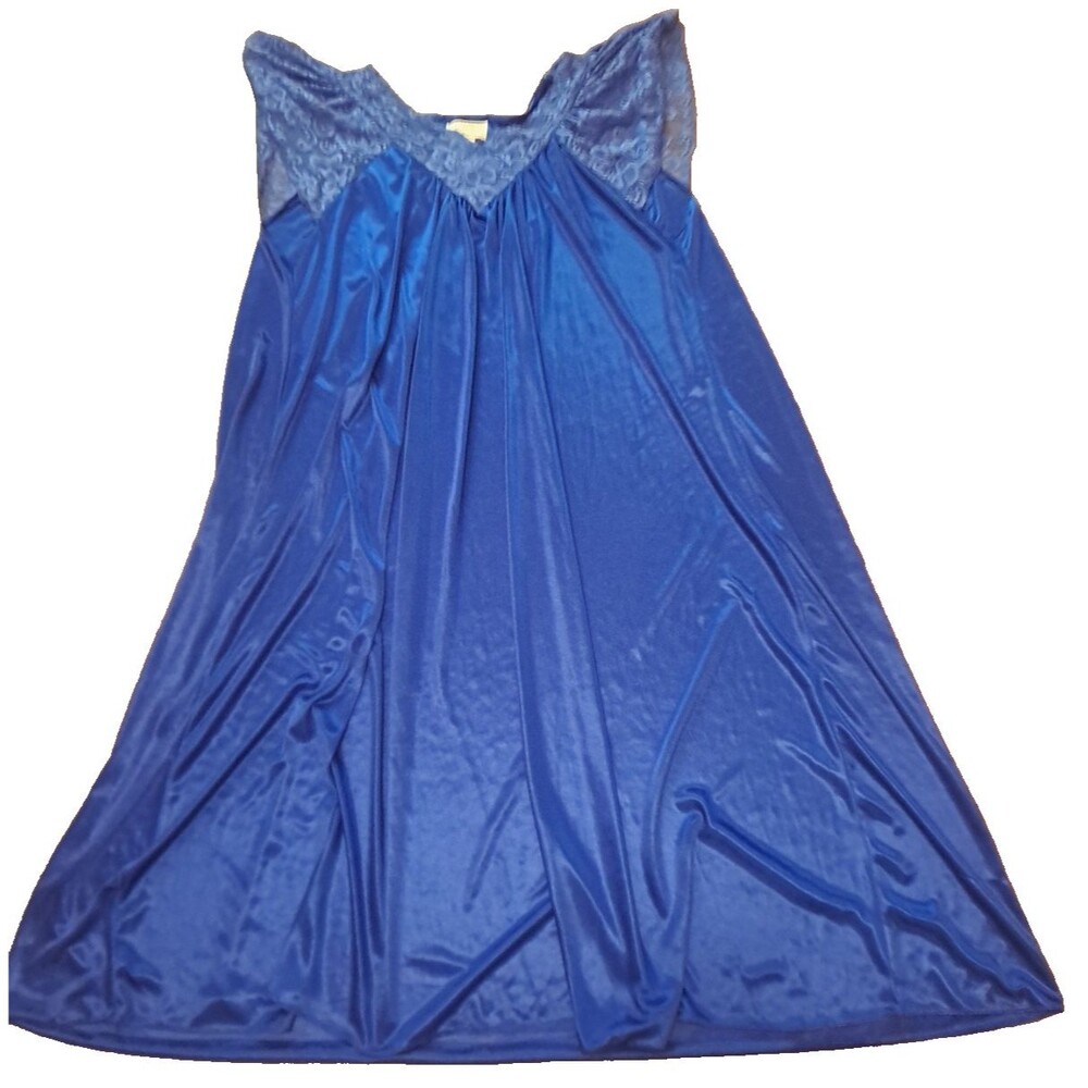 Y2K Nightie Nightgown Chemise Blue Satin Lace Boudoir Pin Up Sleeveless Large